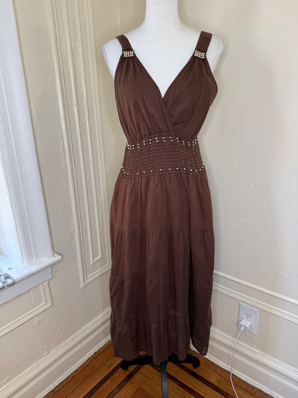 Y2K Grecian Goddess Style Cassee's Dress with Beading Cotton Dress Sz Medium